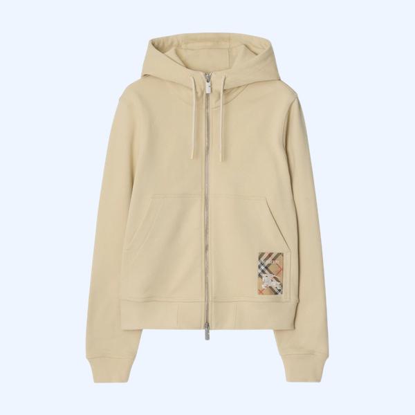 체크 라벨 코튼 지퍼 후디