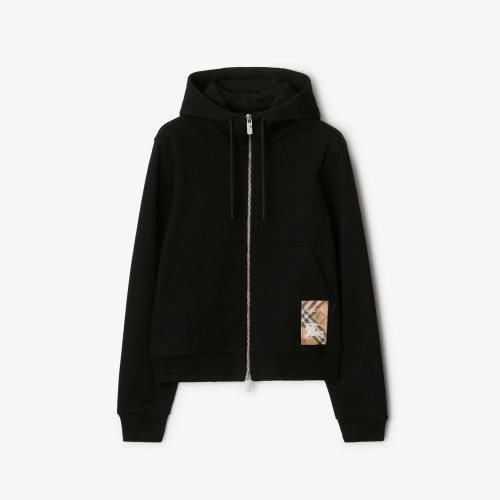 체크 라벨 코튼 지퍼 후디