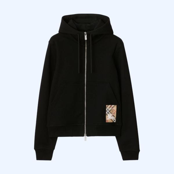 체크 라벨 코튼 지퍼 후디