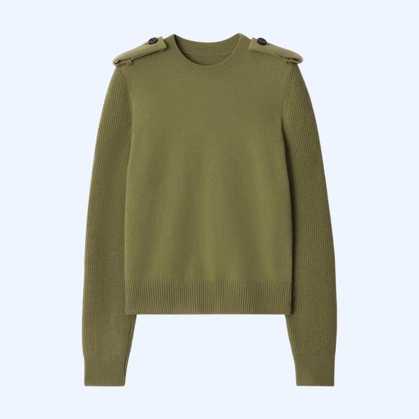 체크 에폴렛 울 캐시미어 블렌드 스웨터 