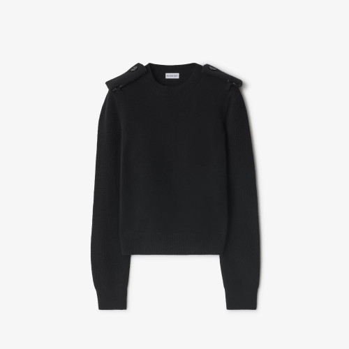 체크 에폴렛 울 캐시미어 블렌드 스웨터