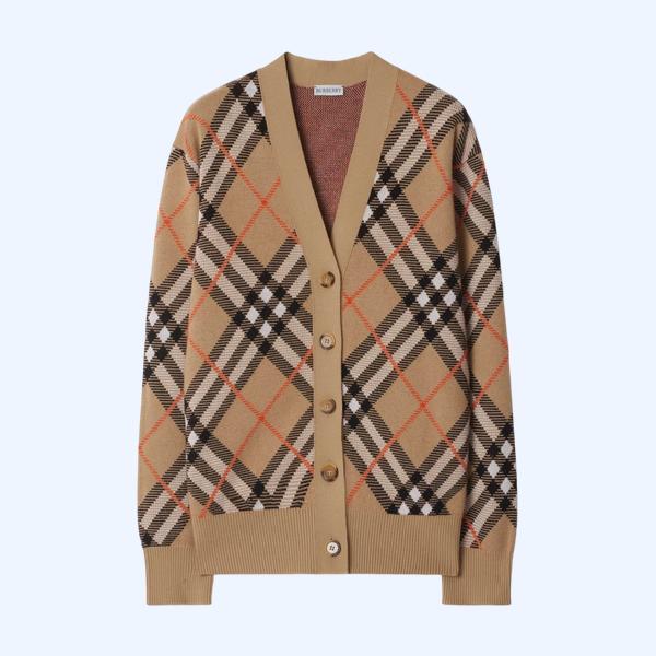 체크 울 모헤어 블렌드 카디건