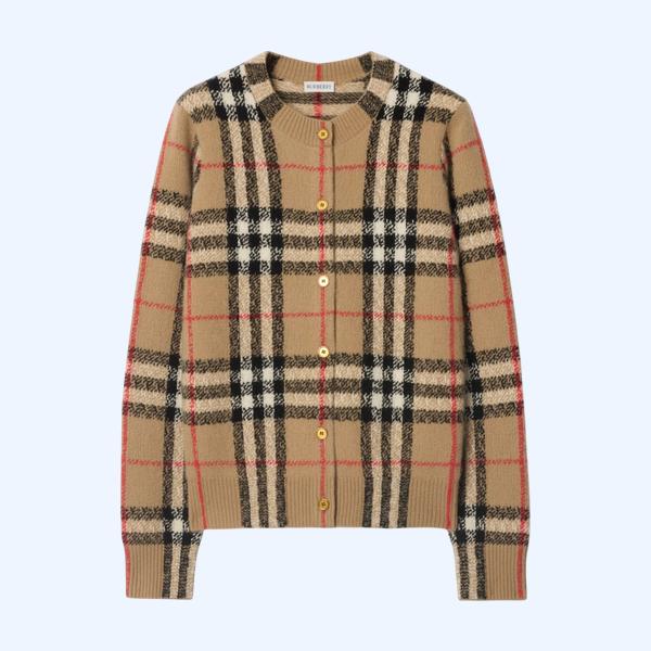 체크 캐시미어 울 카디건