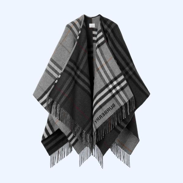 컨트라스트 체크 울 캐시미어 자카드 케이프