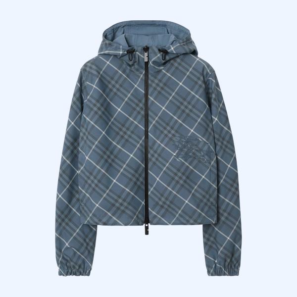 크롭 리버시블 체크 후드 재킷