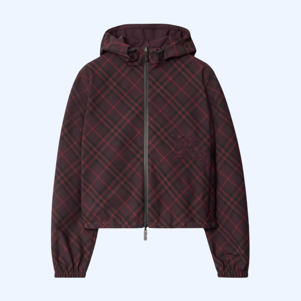 크롭 리버시블 체크 후드 재킷