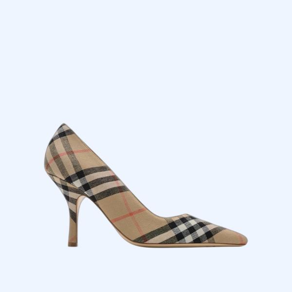 체크 리넨 블렌드 데임 펌프스​