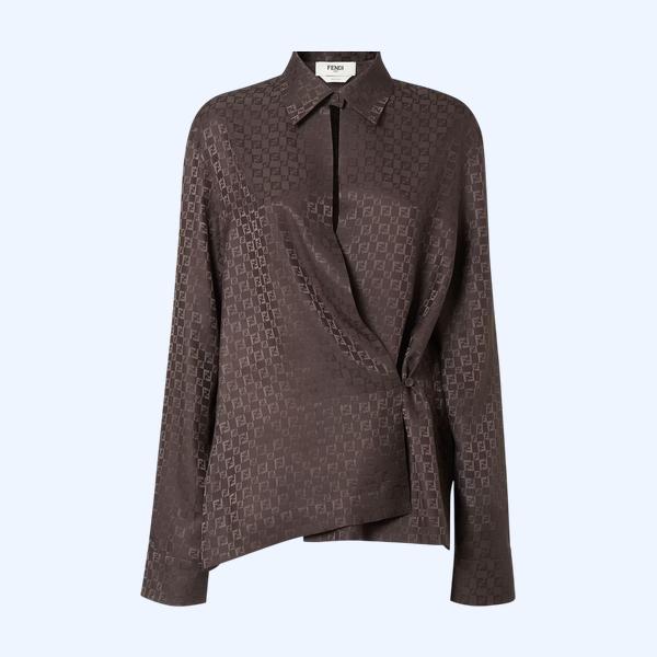 브라운 실크 FF 자카드 셔츠