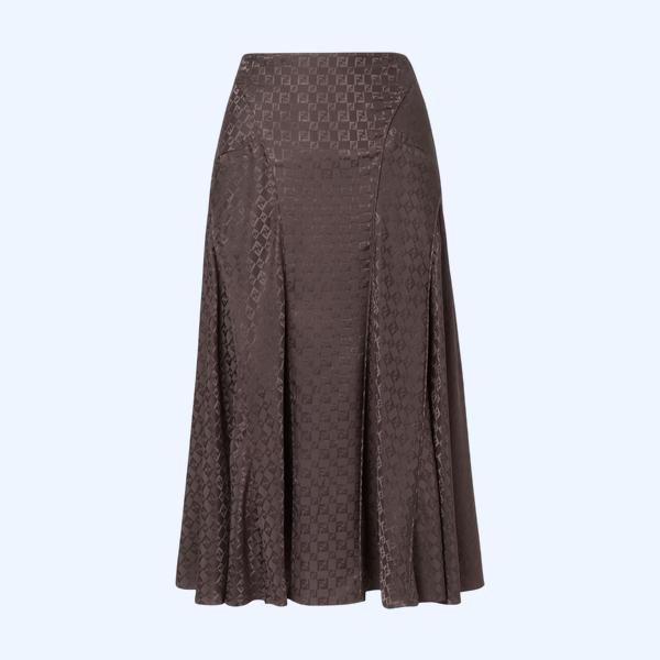 브라운 자카드 FF 실크 스커트