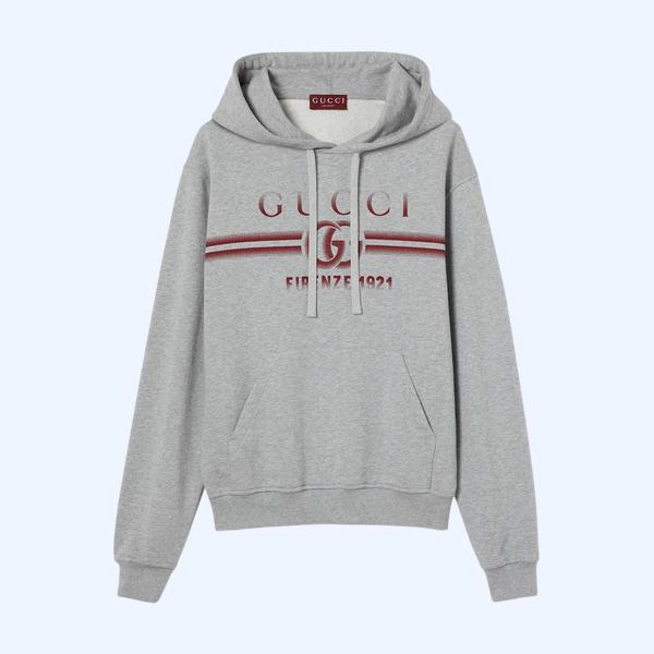 프린트 코튼 저지 후드 스웨트셔츠