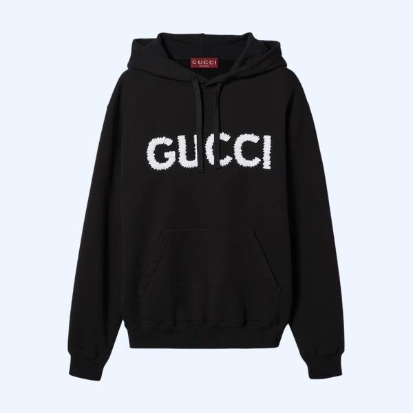 자수 디테일의 코튼 저지 후드 스웨트셔츠