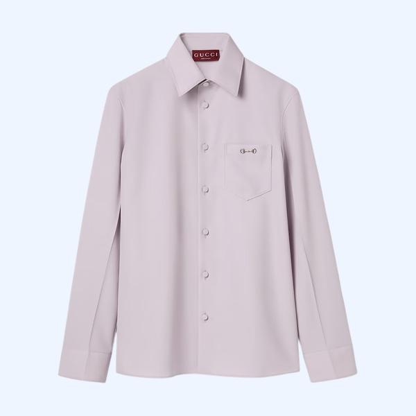 홀스빗 디테일의 울 개버딘 셔츠