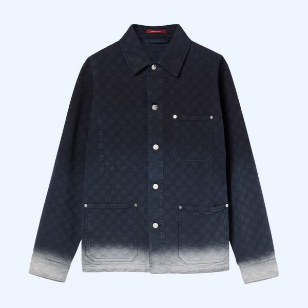 블리치 GG 코튼 데님 자카드 셔츠