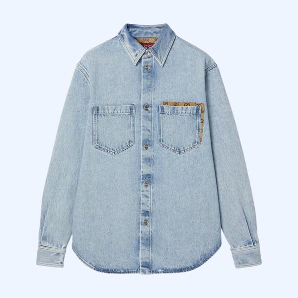 GG 인서트 워시드 데님 셔츠