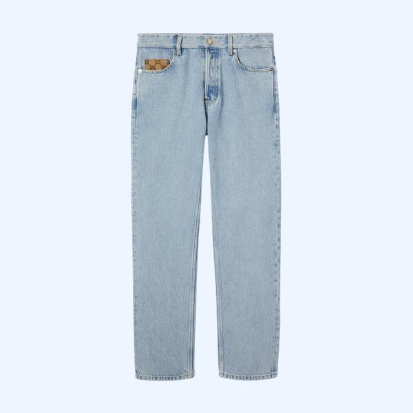 GG 인서트 워시드 데님 팬츠