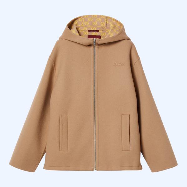 자수 울 및 실크 후드 재킷