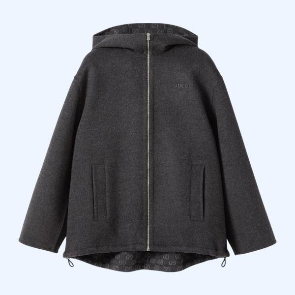 자수 울 및 실크 후드 재킷