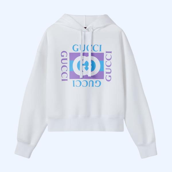 프린트 디테일의 코튼 후드 스웨트셔츠