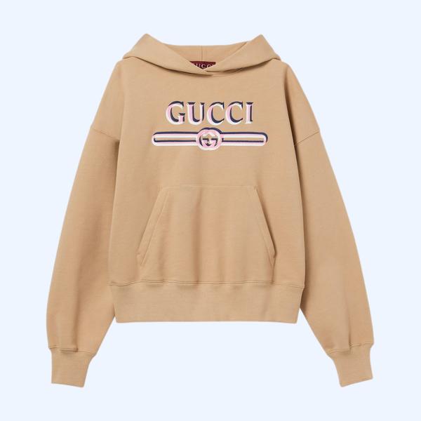 프린트 디테일의 코튼 후드 스웨트셔츠