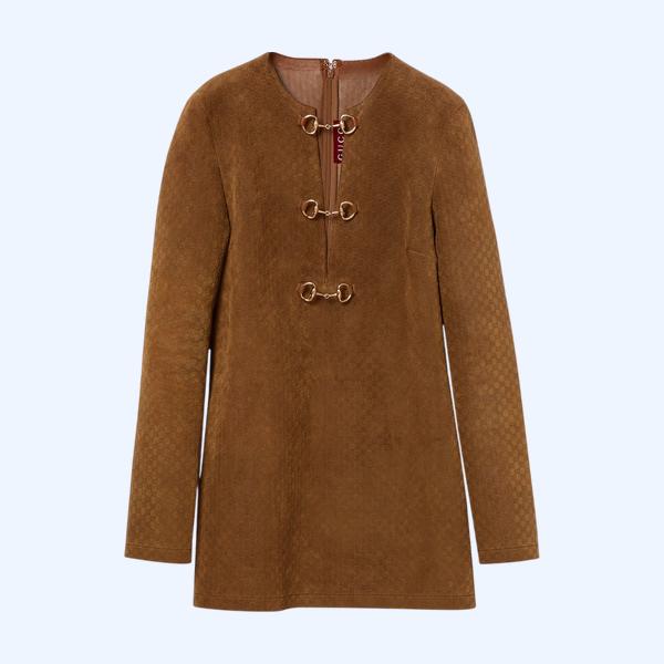 홀스빗 디테일의 GG 스웨이드 드레스