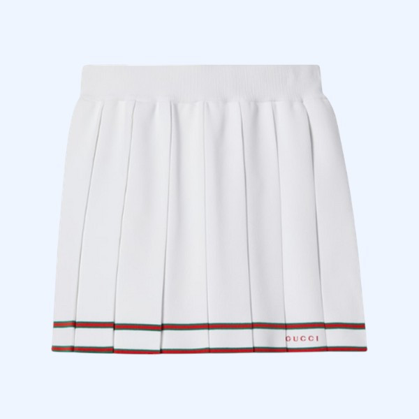 스트라이프 트리밍 짧은 플리츠 스커트