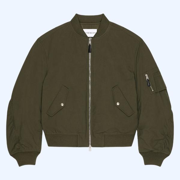 GIVENCHY 스탬프 프린트가 있는 코튼 소재의 Couture Seam 봄버 재킷