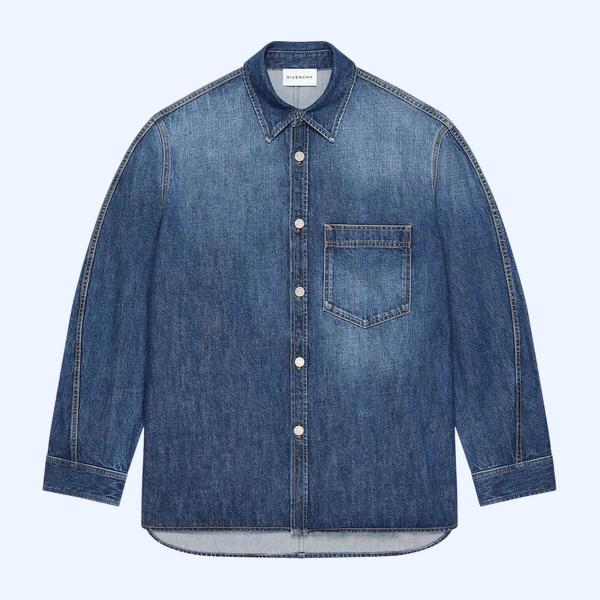 워시드 데님 소재의 쿠튀르 심 오버셔츠