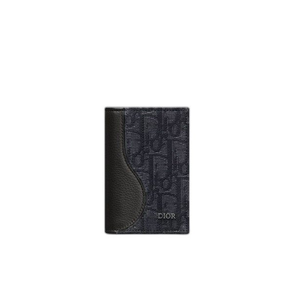 디올 오블리크 새들 버티컬 2단 카드 지갑 블랙