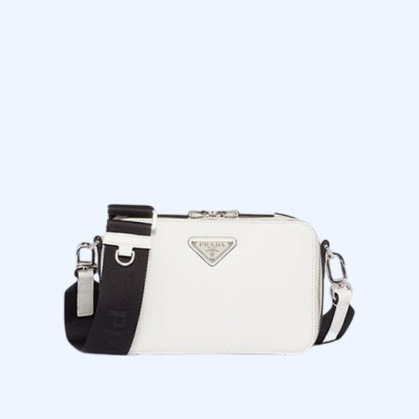 프라다 브리크 사피아노 레더 숄더백 화이트