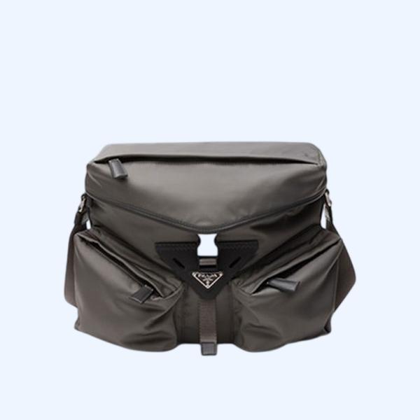 프라다 리나일론 가죽 숄더백 그레이