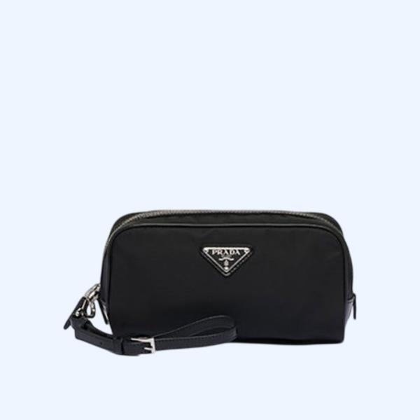 프라다 리나일론 브러쉬드 레더 파우치