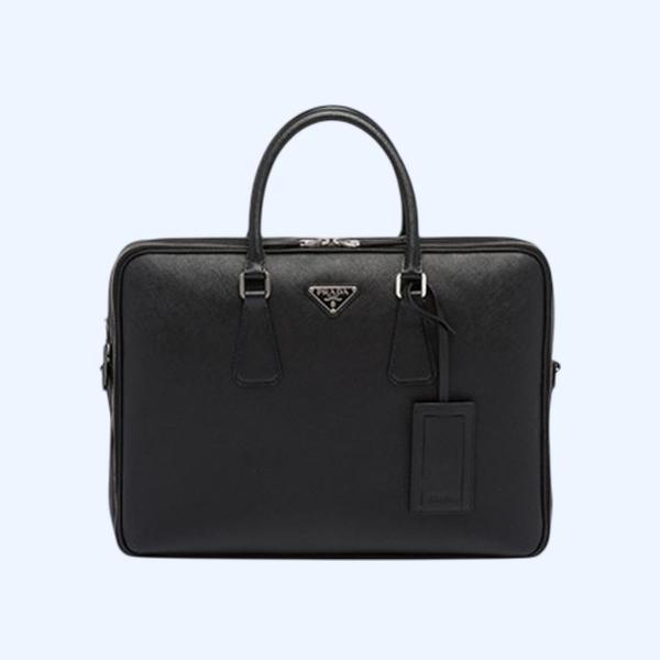 프라다 사피아노 삼각로고 레더 투지퍼 브리프케이스