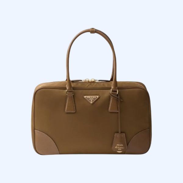 프라다 리에디션 1978 라지 리나일론 사피아노 레더 투핸들백 브라운