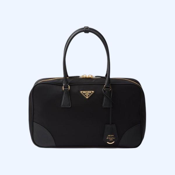 프라다 리에디션 1978 라지 리나일론 사피아노 레더 투핸들백 블랙