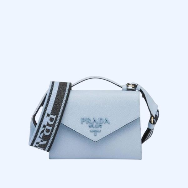 프라다 모노크롬 사피아노 가죽 백 스카이블루