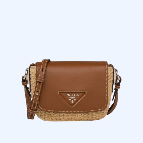 프라다 라피아 & 가죽 숄더백