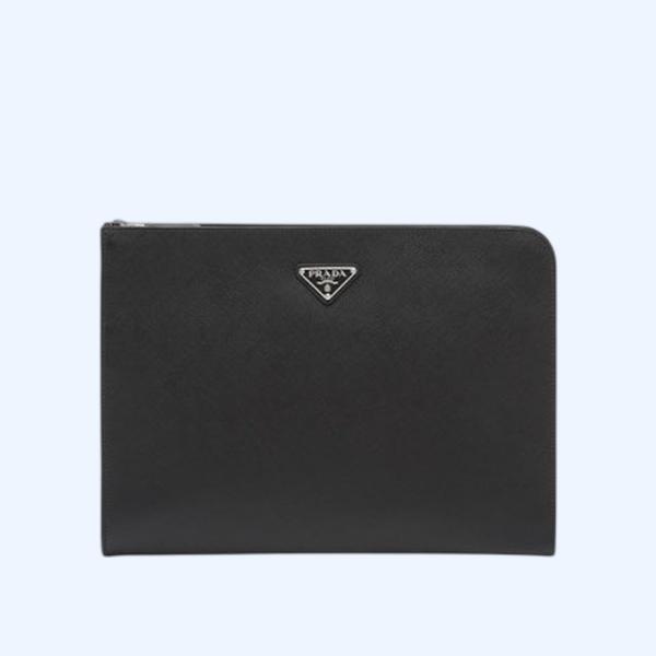 프라다 사피아노 가죽 도큐먼트 클러치 블랙