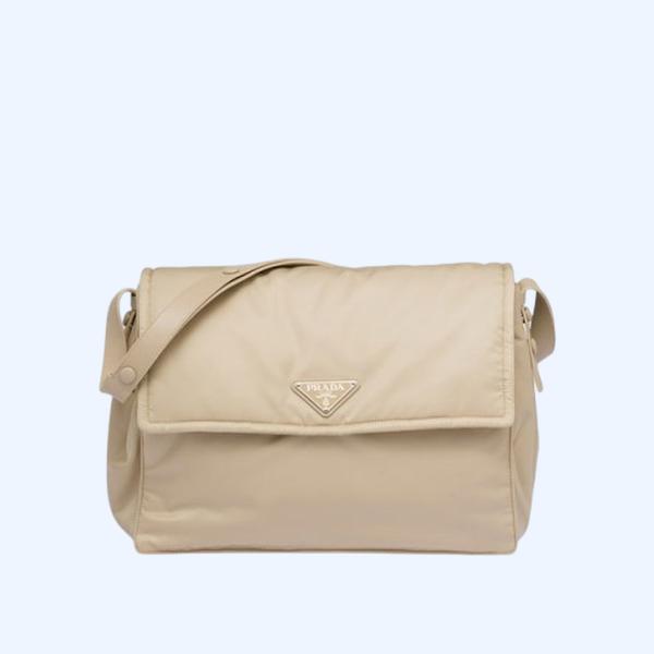 프라다 라지 리나일론 패딩 숄더백 베이지