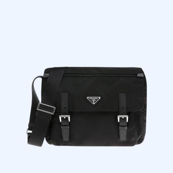 프라다 블랙 패브릭 포코노 삼각로고 메탈 크로스백
