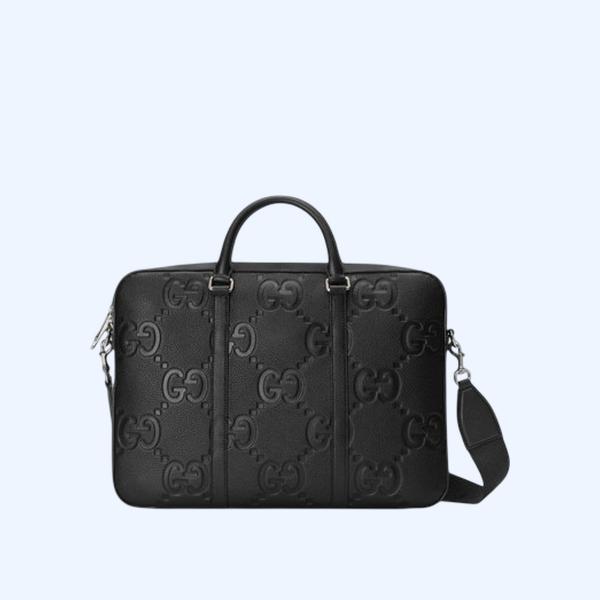 구찌 블랙 레더 점보 GG 브리프케이스