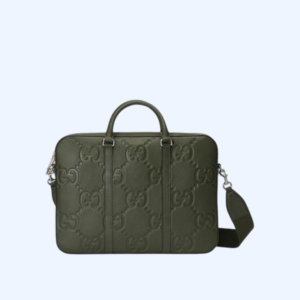 구찌 다크 그린 레더 점보 GG 브리프케이스