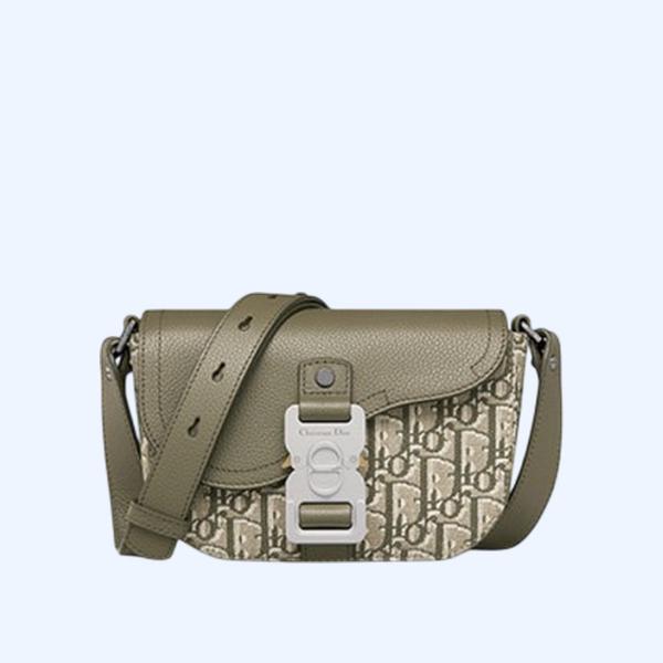 디올 Saddle 카키 오블리크 자카드 미니 플랩 메신저 백