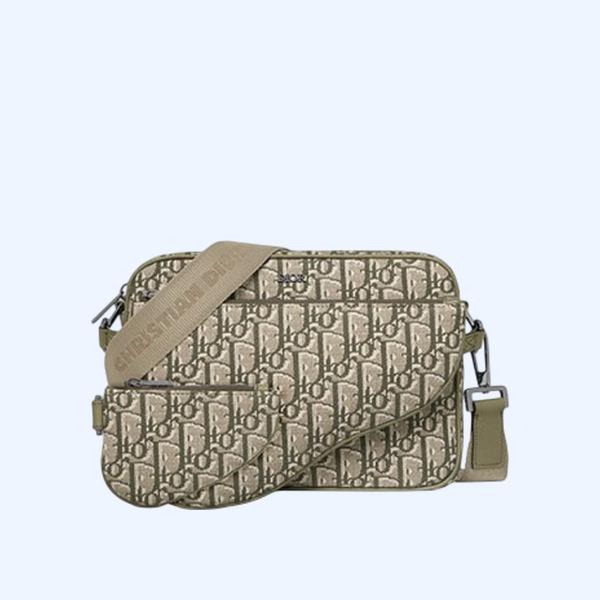 디올 Saddle 카키 오블리크 자카드니 트리플 파우치