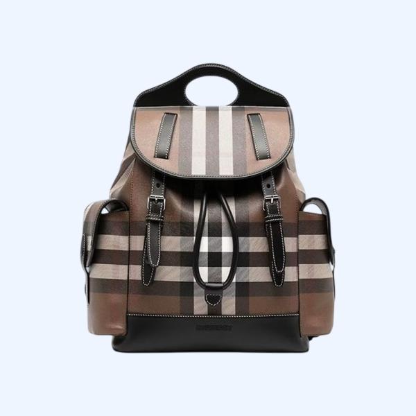 버버리 체크 프린트 더블 버클 백팩