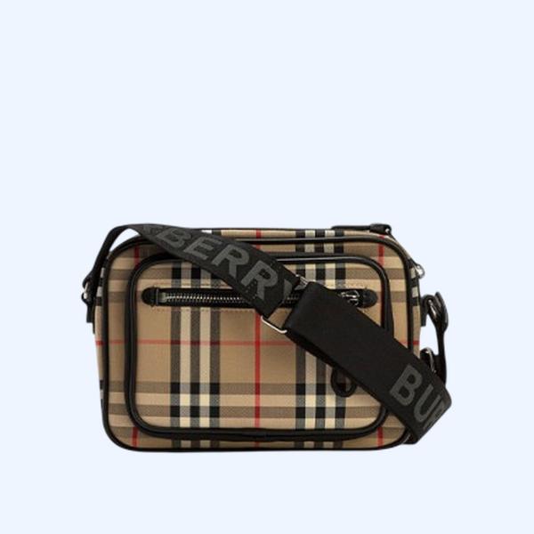 버버리 빈티지 체크 레더 크로스바디 백