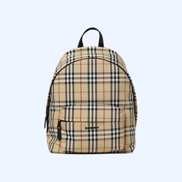 버버리 체크 가죽 백팩 베이지