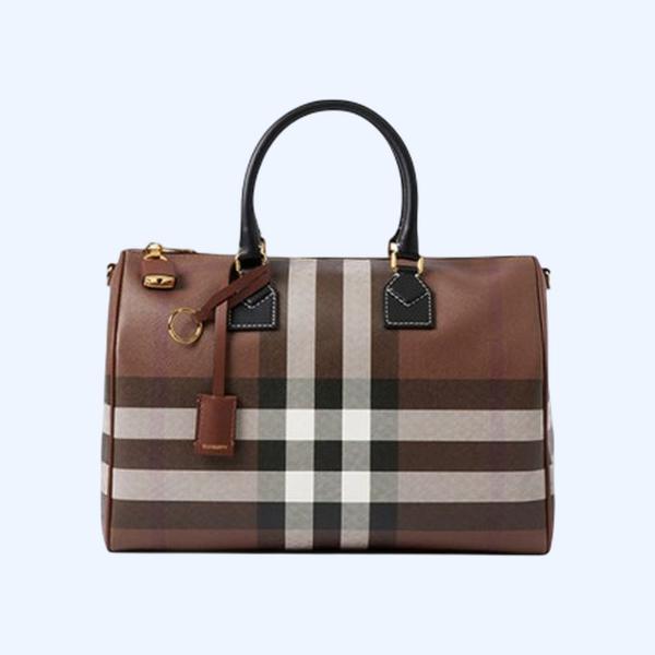 버버리 미디엄 체크 볼링백 브라운