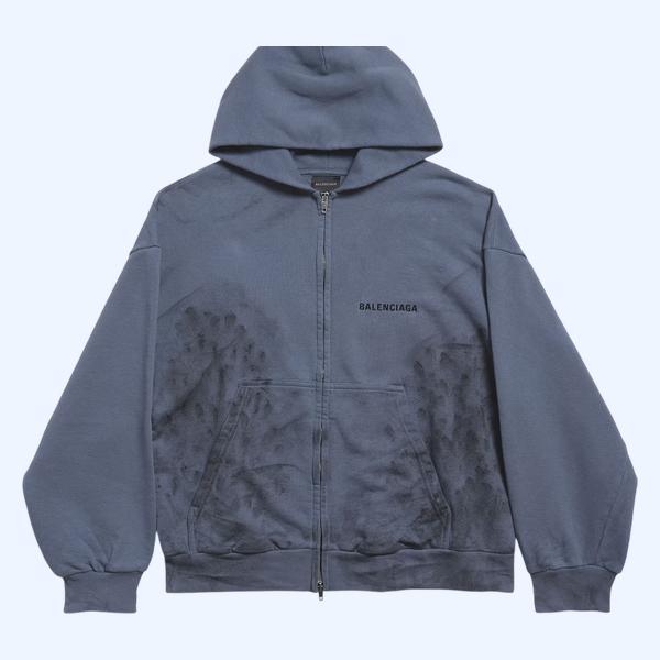 남성 발렌시아가 백 레귤러 핏 집업 후디 페이디드