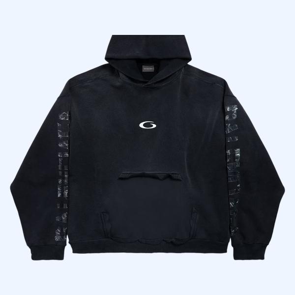 남성 트랜스페어런트 테이프 립드 포켓 후디 페이디드