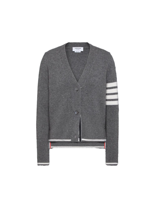 파인 메리노 인타르시아 기스 4-바 브이넥 카디건